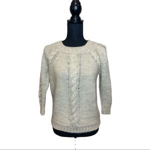 Soft Chunky Cable Knit Cream Sweater Wool Alpaca Blend XS